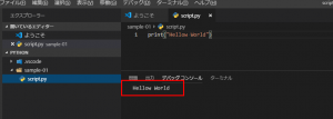 F5を押してコードを実行する、コンソールに「Hellow World」と表示されたら成功、プログラミングの世界へようこそ！